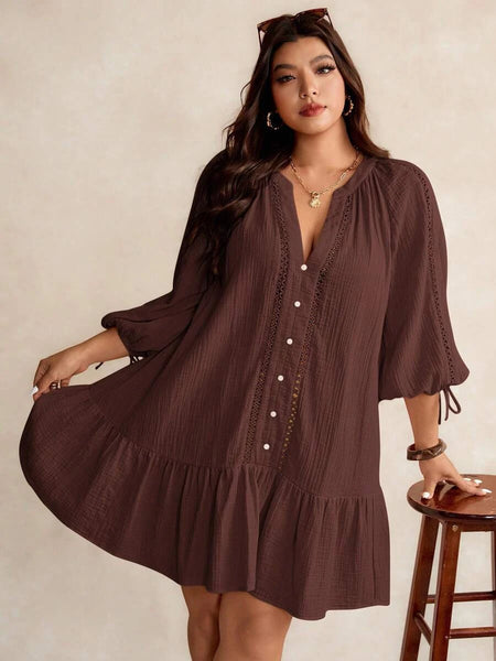 PLUS SIZE June Mini Dress - Brown-Plus Size Dresses- Boheme Junction