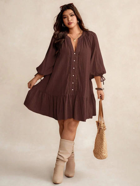PLUS SIZE June Mini Dress - Brown-Plus Size Dresses- Boheme Junction