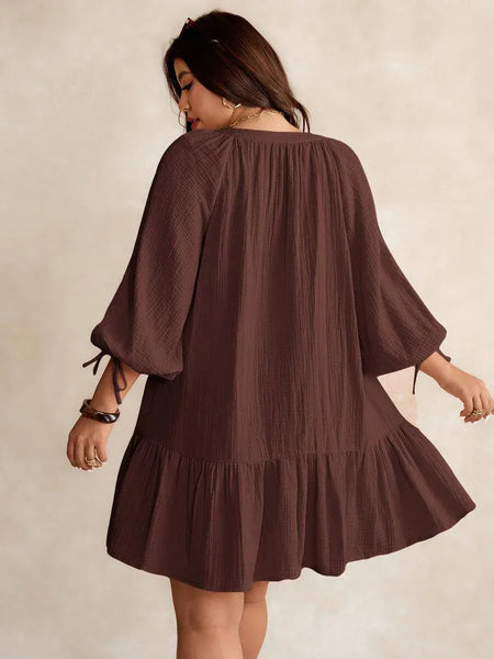 PLUS SIZE June Mini Dress - Brown-Plus Size Dresses- Boheme Junction