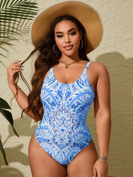 PLUS SIZE Kait One Piece Swimsuit - Blue-Women Plus Beachwear- Boheme Junction