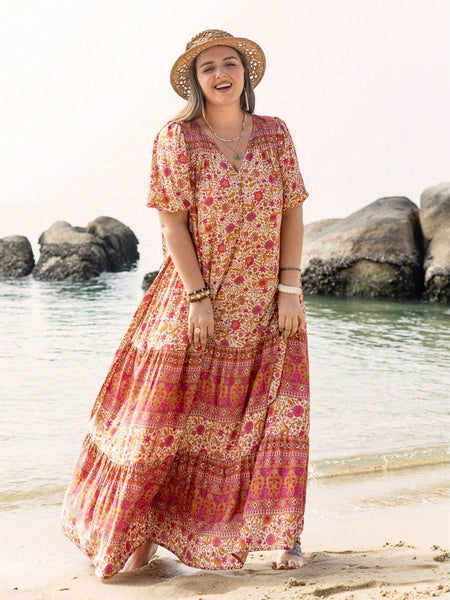 PLUS SIZE Lourdes Maxi Dress - Pink-Plus Size Dresses- Boheme Junction