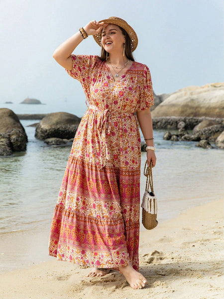 PLUS SIZE Lourdes Maxi Dress - Pink-Plus Size Dresses- Boheme Junction