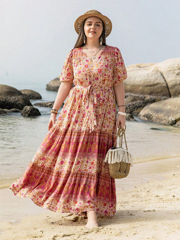 PLUS SIZE Lourdes Maxi Dress - Pink-Plus Size Dresses- Boheme Junction