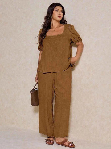PLUS SIZE Novo Pant & Top Set - Ginger-Plus Size Co-Ords- Boheme Junction
