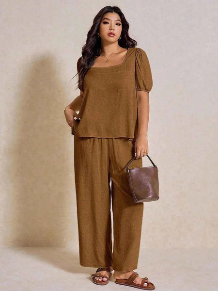 PLUS SIZE Novo Pant & Top Set - Ginger-Plus Size Co-Ords- Boheme Junction