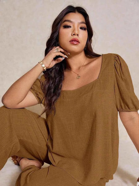 PLUS SIZE Novo Pant & Top Set - Ginger-Plus Size Co-Ords- Boheme Junction