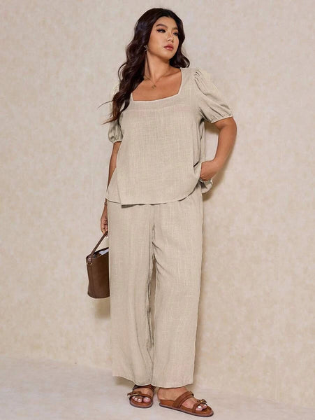 PLUS SIZE Novo Pants & Top Set - Oatmeal-Plus Size Co-Ords- Boheme Junction