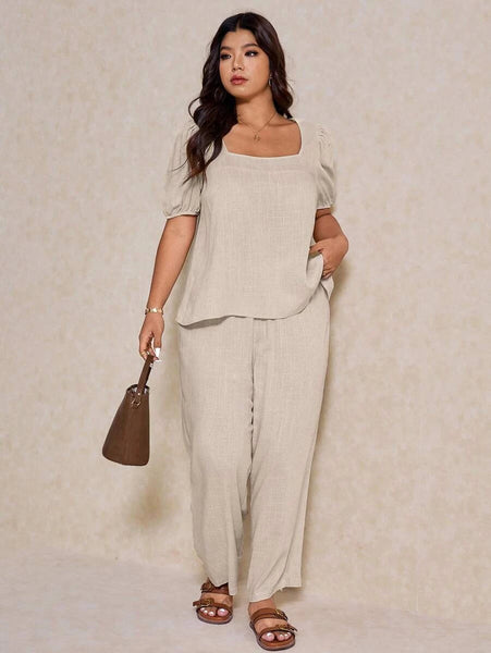 PLUS SIZE Novo Pants & Top Set - Oatmeal-Plus Size Co-Ords- Boheme Junction