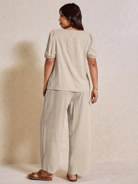 PLUS SIZE Novo Pants & Top Set - Oatmeal-Plus Size Co-Ords- Boheme Junction
