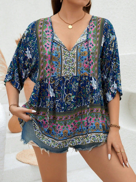 PLUS SIZE Persia Top - Blue-Plus Size Blouses- Boheme Junction