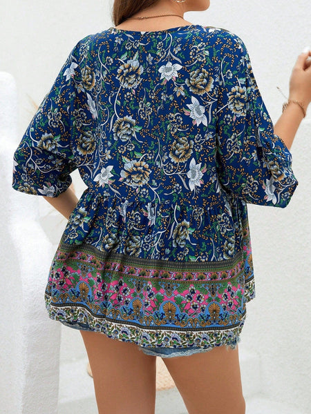 PLUS SIZE Persia Top - Blue-Plus Size Blouses- Boheme Junction