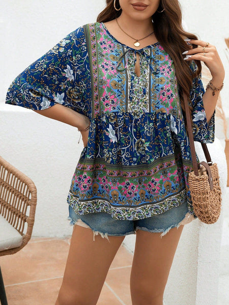 PLUS SIZE Persia Top - Blue-Plus Size Blouses- Boheme Junction