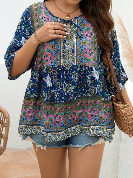 PLUS SIZE Persia Top - Blue-Plus Size Blouses- Boheme Junction