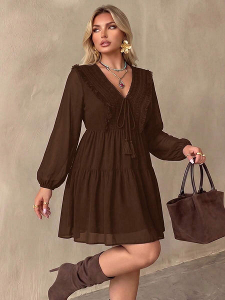 PLUS SIZE Tyler Mini Dress - Brown-Plus Size Dresses- Boheme Junction