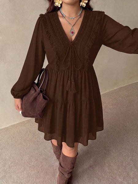PLUS SIZE Tyler Mini Dress - Brown-Plus Size Dresses- Boheme Junction