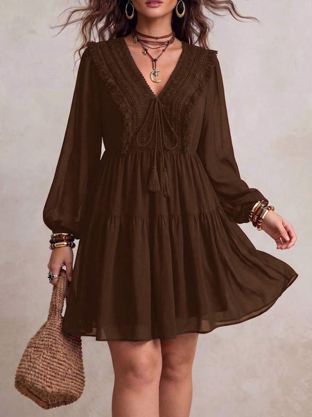 PLUS SIZE Tyler Mini Dress - Brown-Plus Size Dresses- Boheme Junction