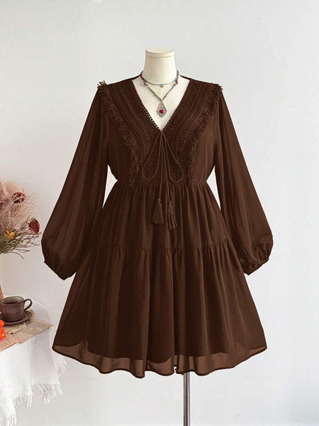 PLUS SIZE Tyler Mini Dress - Brown-Plus Size Dresses- Boheme Junction