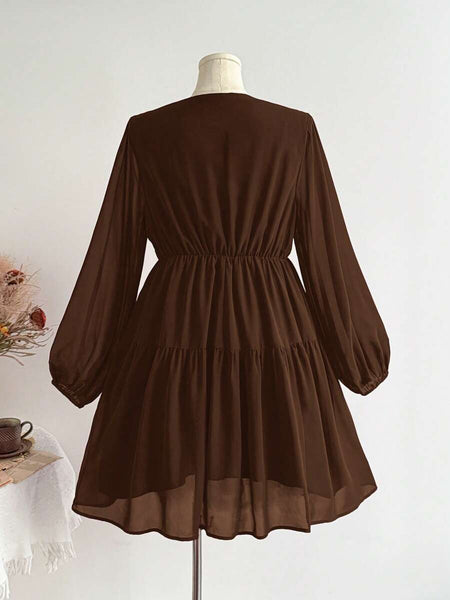 PLUS SIZE Tyler Mini Dress - Brown-Plus Size Dresses- Boheme Junction