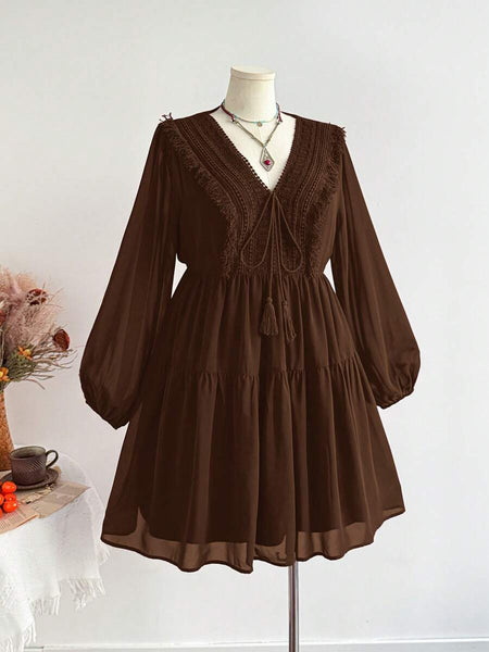 PLUS SIZE Tyler Mini Dress - Brown-Plus Size Dresses- Boheme Junction