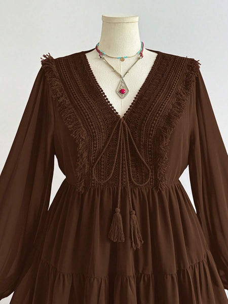 PLUS SIZE Tyler Mini Dress - Brown-Plus Size Dresses- Boheme Junction