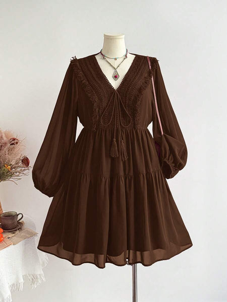 PLUS SIZE Tyler Mini Dress - Brown-Plus Size Dresses- Boheme Junction