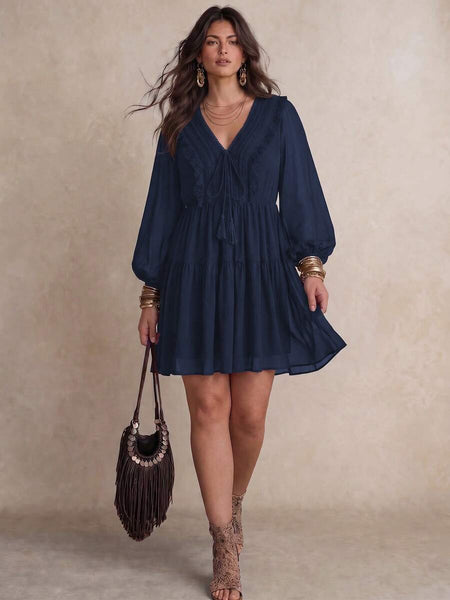 PLUS SIZE Tyler Mini Dress - Navy-Plus Size Dresses- Boheme Junction