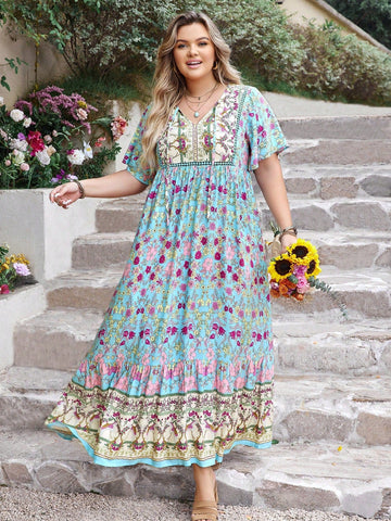 PLUS SIZE Victoria Maxi Dress - Blue-Plus Size Dresses- Boheme Junction