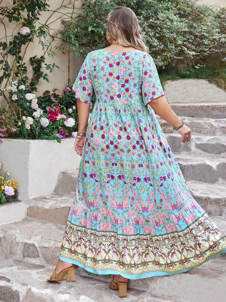 PLUS SIZE Victoria Maxi Dress - Blue-Plus Size Dresses- Boheme Junction