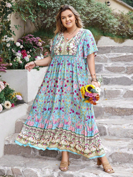 PLUS SIZE Victoria Maxi Dress - Blue-Plus Size Dresses- Boheme Junction