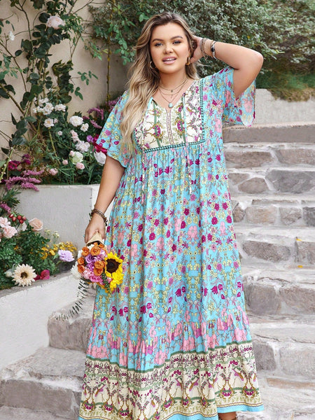 PLUS SIZE Victoria Maxi Dress - Blue-Plus Size Dresses- Boheme Junction