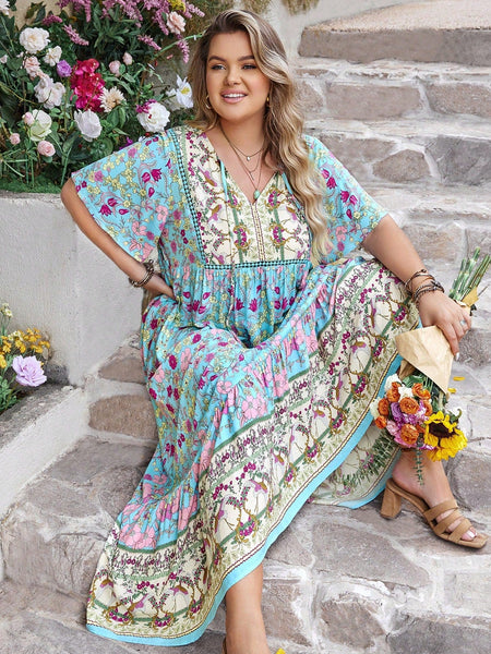 PLUS SIZE Victoria Maxi Dress - Blue-Plus Size Dresses- Boheme Junction