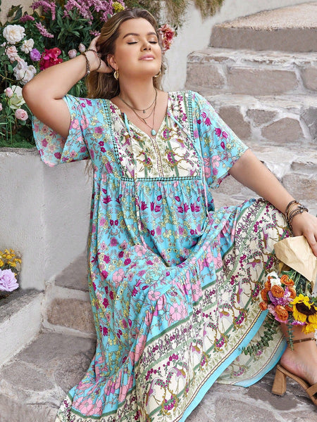 PLUS SIZE Victoria Maxi Dress - Blue-Plus Size Dresses- Boheme Junction