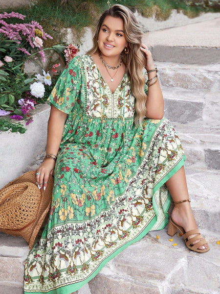 PLUS SIZE Victoria Maxi Dress - Green-Plus Size Dresses- Boheme Junction