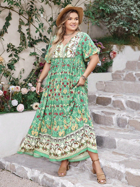 PLUS SIZE Victoria Maxi Dress - Green-Plus Size Dresses- Boheme Junction