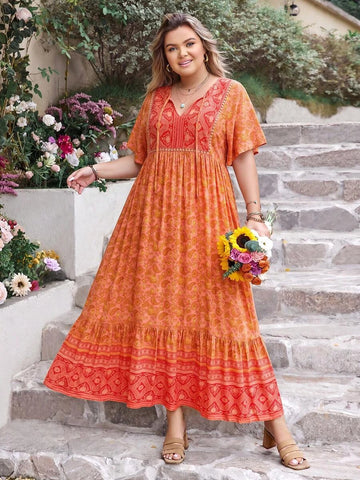 PLUS SIZE Victoria Maxi Dress - Orange-Plus Size Dresses- Boheme Junction
