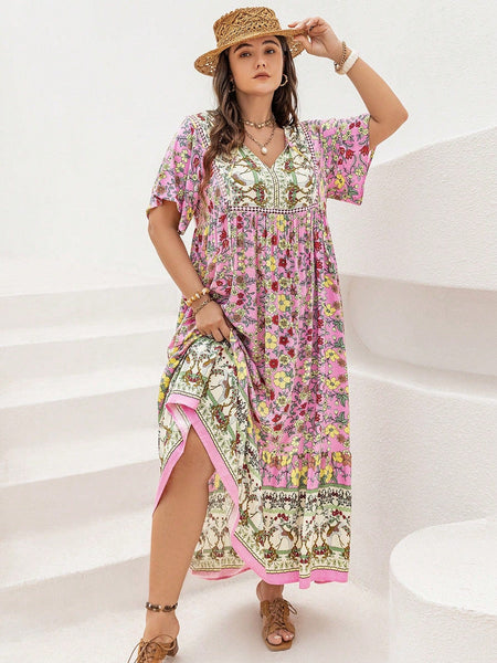 PLUS SIZE Victoria Maxi Dress - Pink-Plus Size Dresses- Boheme Junction