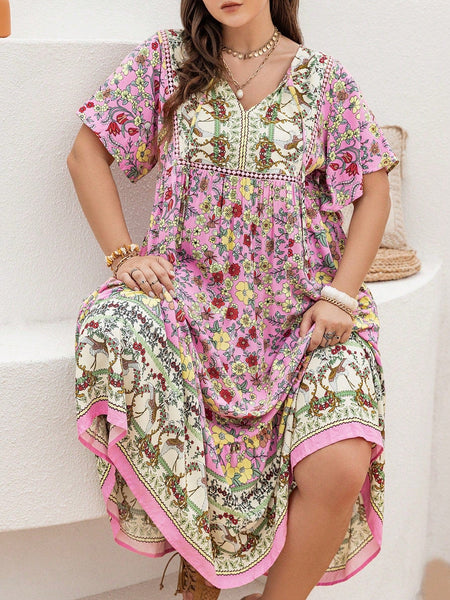 PLUS SIZE Victoria Maxi Dress - Pink-Plus Size Dresses- Boheme Junction