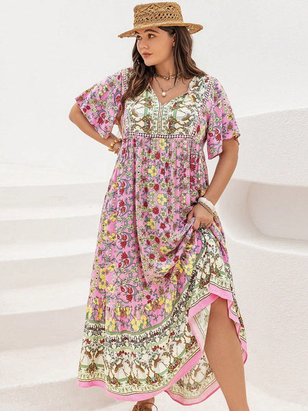 PLUS SIZE Victoria Maxi Dress - Pink-Plus Size Dresses- Boheme Junction