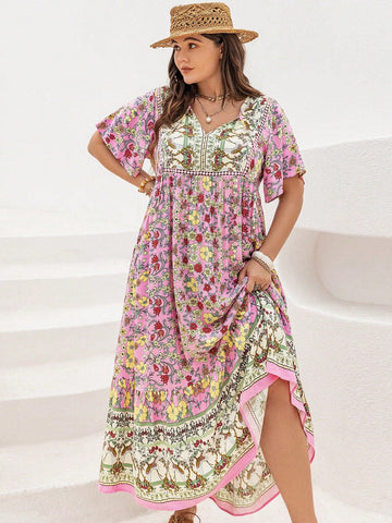 PLUS SIZE Victoria Maxi Dress - Pink-Plus Size Dresses- Boheme Junction