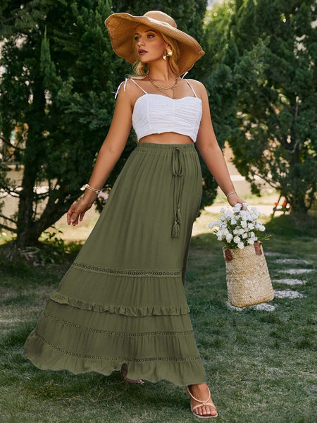 PLUS SIZE Yoko Maxi Skirt - Olive-Plus Size Skirts- Boheme Junction