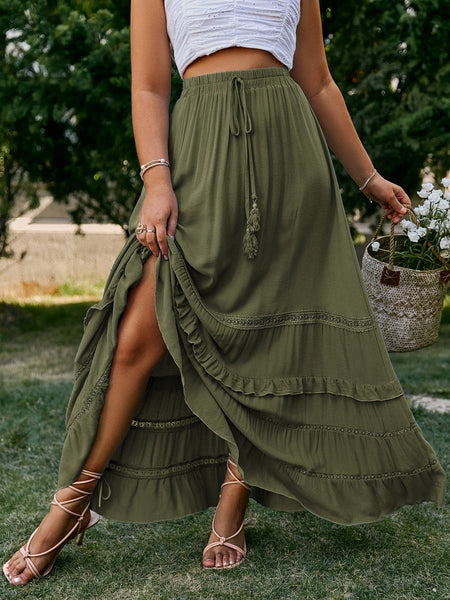 PLUS SIZE Yoko Maxi Skirt - Olive-Plus Size Skirts- Boheme Junction