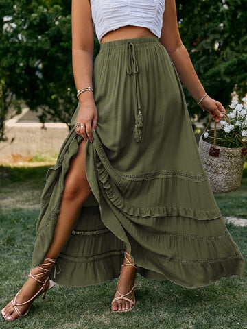 PLUS SIZE Yoko Maxi Skirt - Olive-Plus Size Skirts- Boheme Junction
