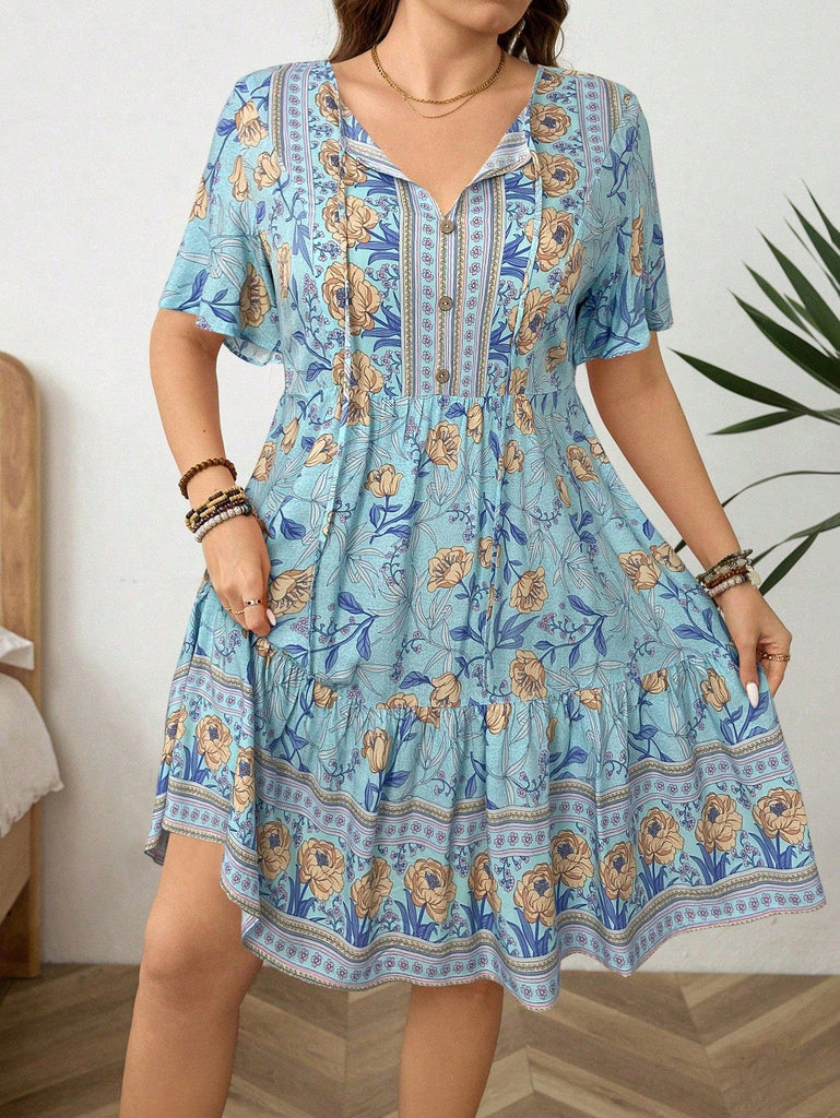 PLUS SIZE Zarah Mini Dress - Blue-Plus Size Dresses- Boheme Junction