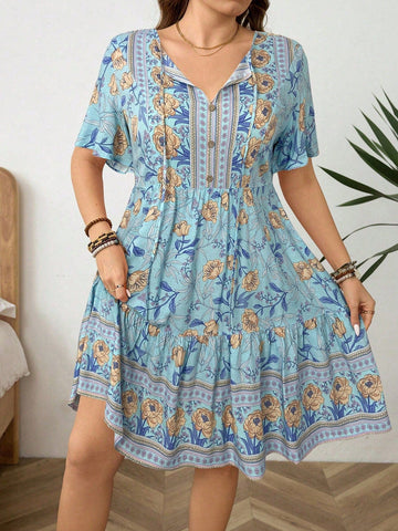 PLUS SIZE Zarah Mini Dress - Blue-Plus Size Dresses- Boheme Junction