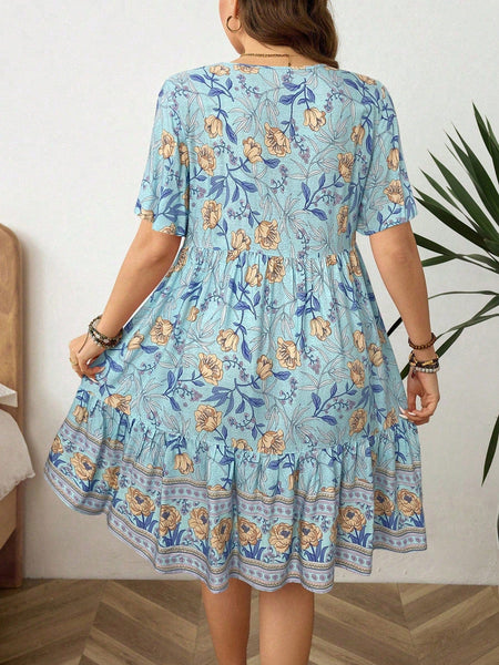 PLUS SIZE Zarah Mini Dress - Blue-Plus Size Dresses- Boheme Junction