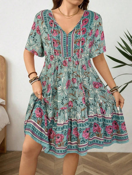 PLUS SIZE Zarah Mini Dress - Green-Plus Size Dresses- Boheme Junction