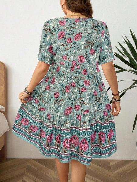 PLUS SIZE Zarah Mini Dress - Green-Plus Size Dresses- Boheme Junction