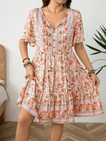 boheme junction Plus Size Dresses PLUS SIZE Zarah Mini Dress - Peach