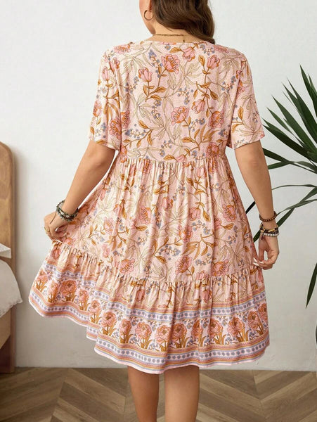 PLUS SIZE Zarah Mini Dress - Peach-Plus Size Dresses- Boheme Junction
