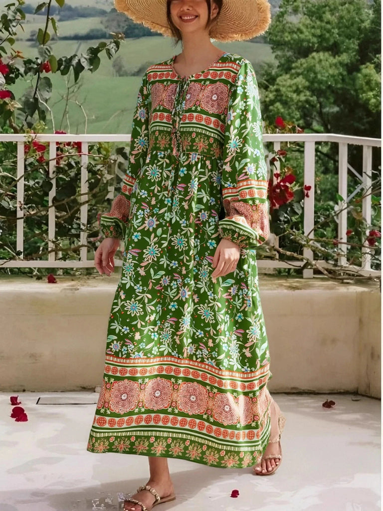 green boho midi dress Joyfolie Women's Gia Maxi Dress in Green | Boho Maxi Maxi Dress
